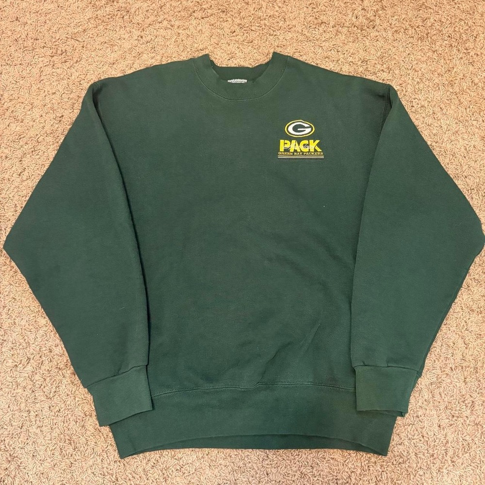Vintage Green Bay Packers Embroidered Sweatshirt Crewneck Green Mens L XL NFL